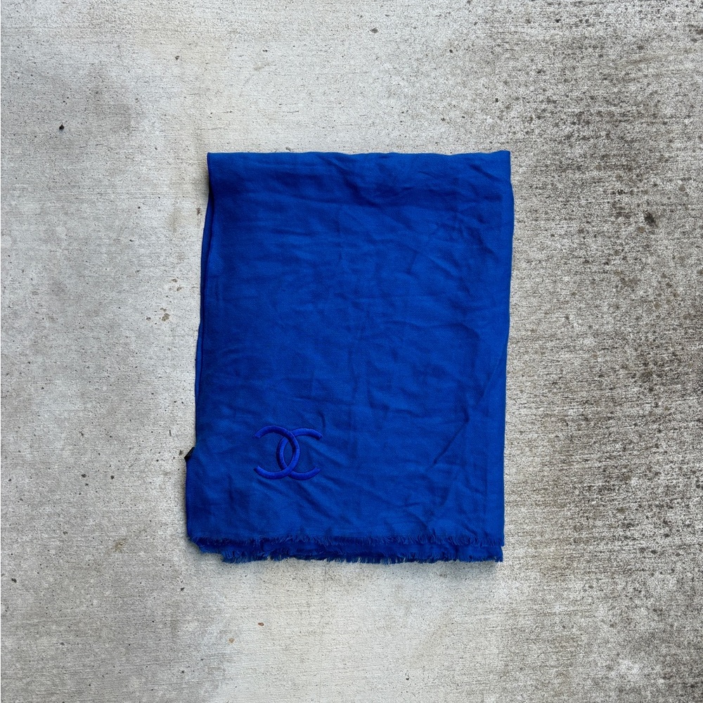 Vintage Blue Embroidered Chanel Scarf/Shawl